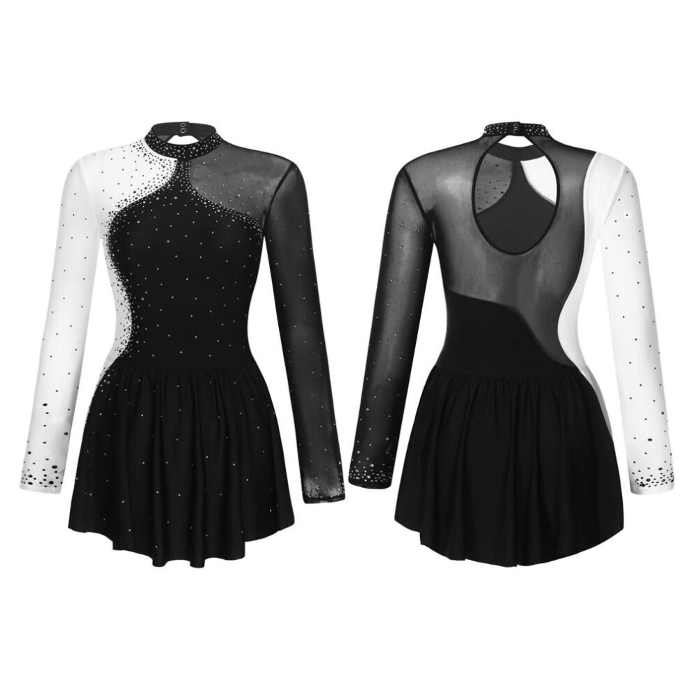 (black, L) Ice Skating Competition Dress Adult Glitter Rhinestone Figure Skating Dress Ballet Lyrical Dance Leotard Dress