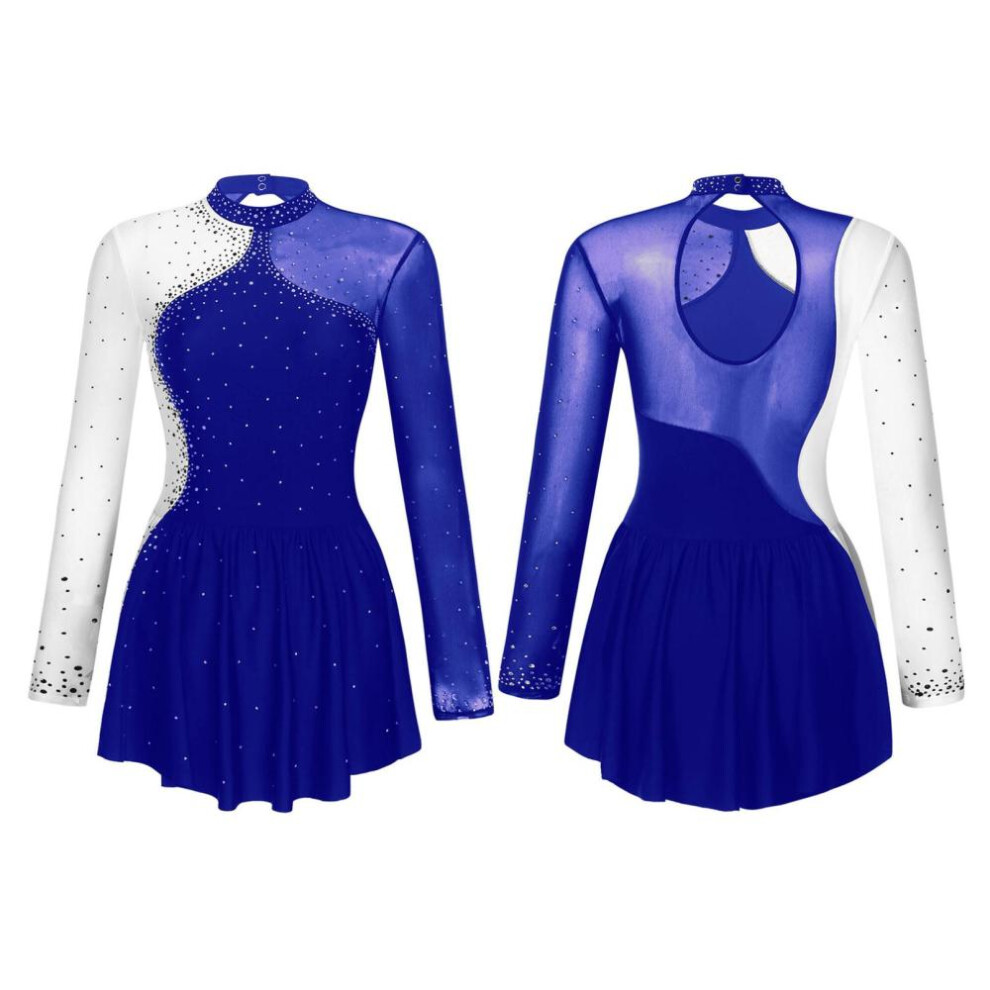 (blue, XL) Ice Skating Competition Dress Adult Glitter Rhinestone Figure Skating Dress Ballet Lyrical Dance Leotard Dress