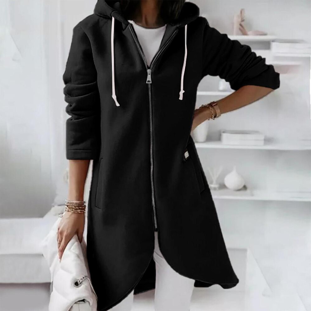 (black, XXXXL) Women&apos;s Casual Loose Long-sleeved Zipper Hooded Long Padded Sweatshirt Coat