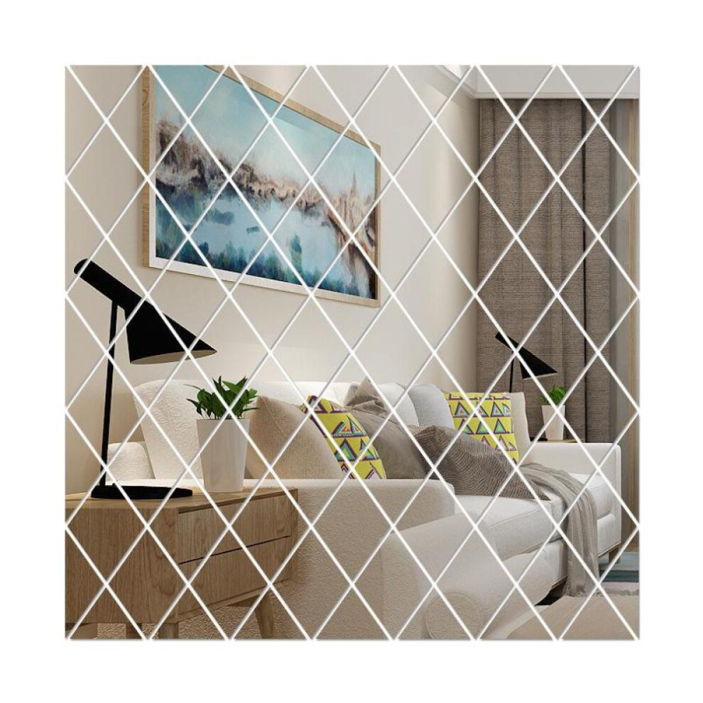 (silver, L(100x100cm 58pcs)) Diamond Mirror Wall Stickers 3D Diy Self-adhesive Stickers Living Room Bedroom Decor Acrylic Decal Art Mirror Wall Film Tiles