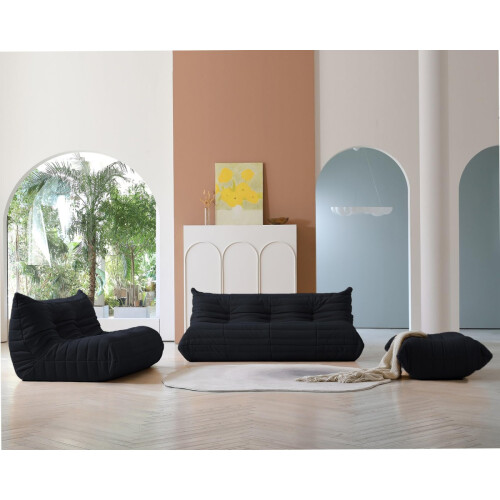 (Black, 2 Seater) Togo sofa lounge chair, ergonomic, with high-density foam support, no installation required, multiple combinations can be customized 2