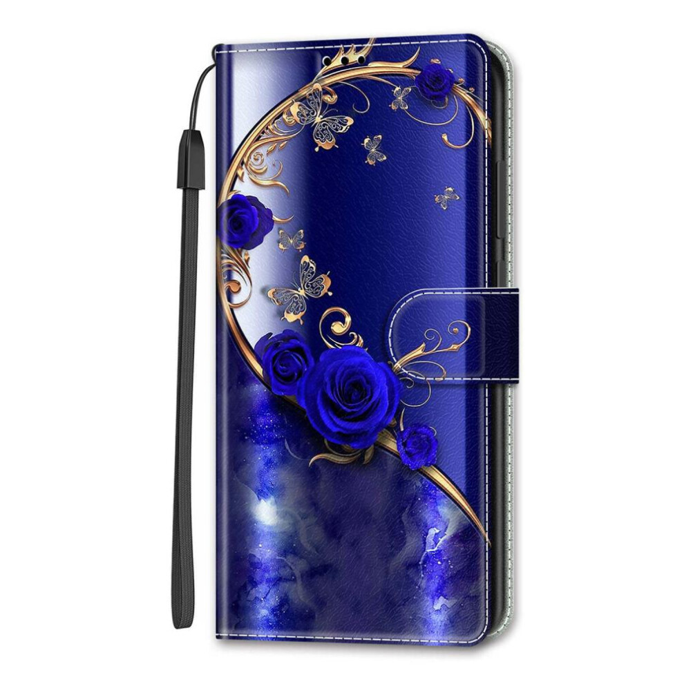 (blue, Honor 20 Lite) Blue Rose Golden Butterfly Pu Leather Wallet Flip Photo Frame Book Case For Iphone Samsung Huawei Honor Xiaomi Redmi Oppo Sony Motorola Nokia Google