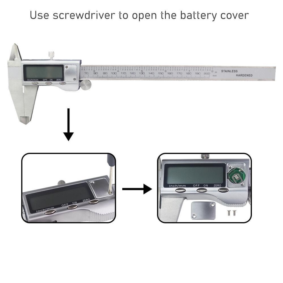 Stainless Steel Electronic Digital Vernier Caliper Guage Micrometer 200 Mm 6 Inch Lcd Display Metal Ruler Plastic Box