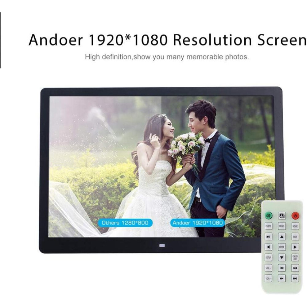 (black, EU Plug) Andoer 15.6 Inch 1080p Led Digital Photo Picture Frame High Resolution 1920*1080 Advertising