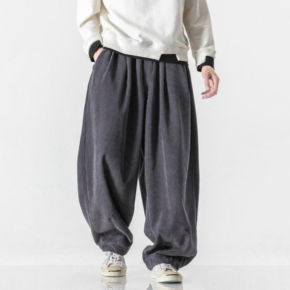 (grey, L) Corduroy Men&apos;s Harem Pants Casual Streetwear Long Pants Loose Sweatpants Vintage Oversized Wide Leg Hip Hop Pants