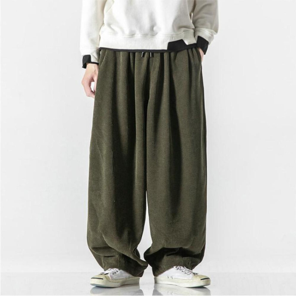 (green, 2XL) Corduroy Men&apos;s Harem Pants Casual Streetwear Long Pants Loose Sweatpants Vintage Oversized Wide Leg Hip Hop Pants