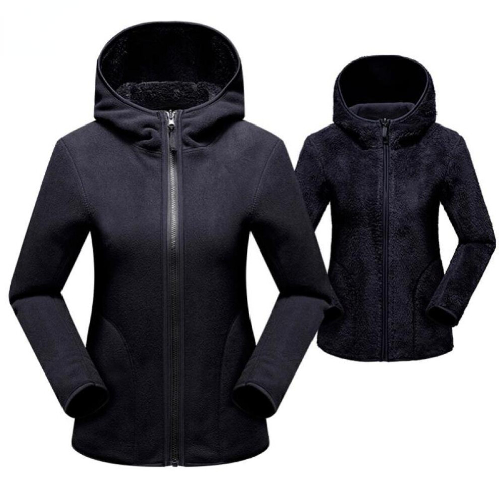 (black, 4XL) Unisex Reversible Hoodie Women Pullover Sweatshirts Winter Warm Polar/coral Fleece Hooded Jacket Ladies Flannel Coat Hoody
