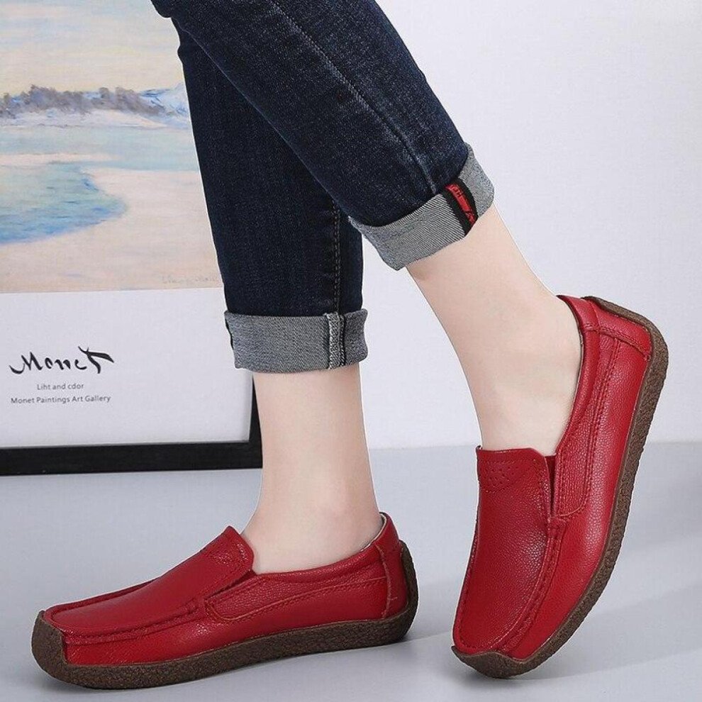 (red, 37) Women Loafers Casual Plus Size 35-42 Flat-bottomed Peas Soft Flats Driving Shoes