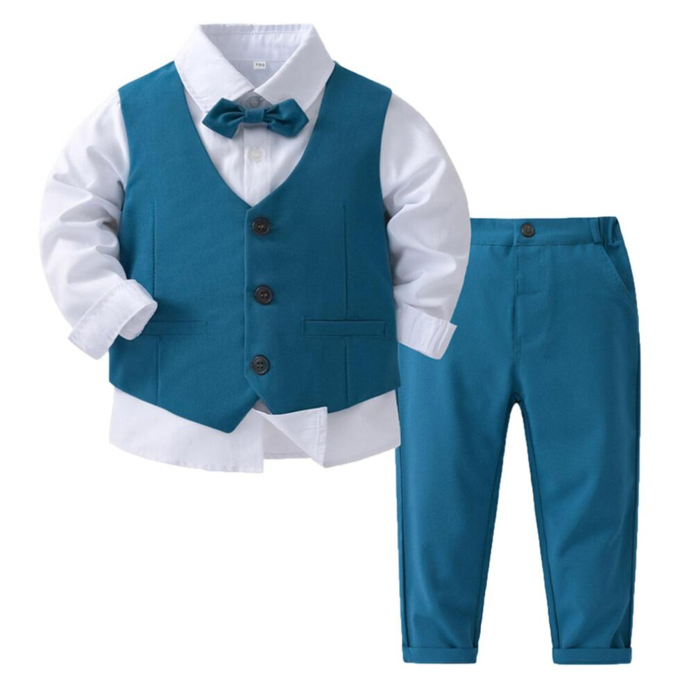(blue, 2-3 Years) Baby Boys Clothing Sets Cotton Shirt & Vest & Trousers Tuxedo Gentleman Suit Festive Party Wedding Christening Clothing