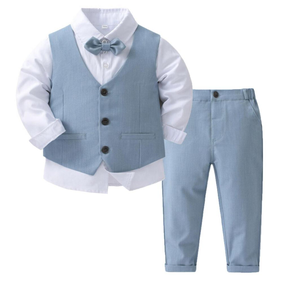 (light blue, 18-24 Months) Baby Boys Clothing Sets Cotton Shirt & Vest & Trousers Tuxedo Gentleman Suit Festive Party Wedding Christening Clothing