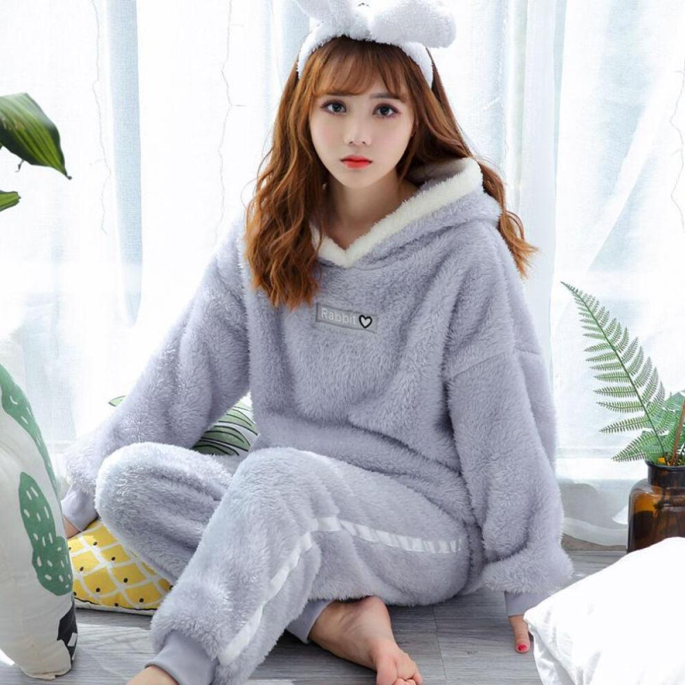 (grey, M) Winter Thick Warm Flannel Pajamas Sets For Women Sleepwear Home Clothing Pajama Home Wear Pyjamas Set