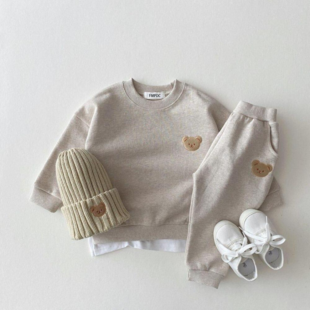 (grey, 66cm) Fashion Toddler Baby Boys Girl Fall Clothes Sets Baby Girl Clothing Set Kids Sports Bear Sweatshirt Pants 2pcs Suits Outfits