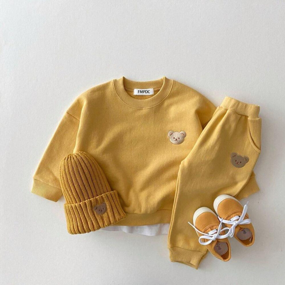 (yellow, 80cm) Fashion Toddler Baby Boys Girl Fall Clothes Sets Baby Girl Clothing Set Kids Sports Bear Sweatshirt Pants 2pcs Suits Outfits