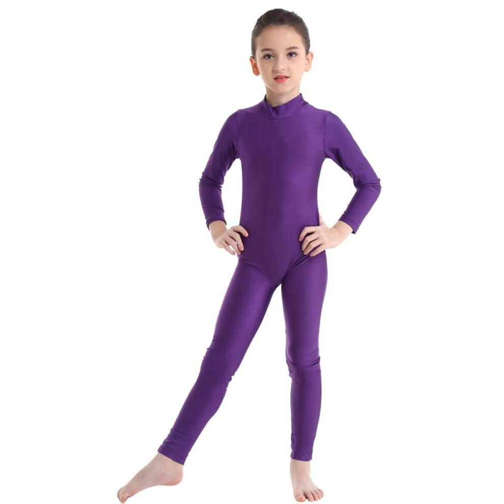 (purple, 8-10 Years) Children&apos;s Girls Long Sleeve Dance Gymnastic Leotard Unitard Full Length Bodysuit Catsuit Dancewear Costumes