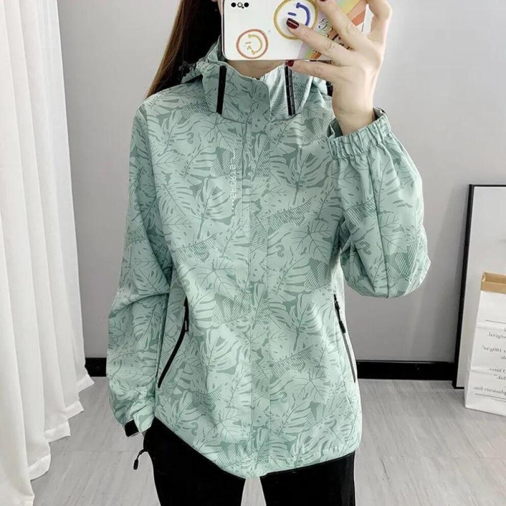 (green, 3XL) Jackets For Women Autumn Winter Plus Size Casual Waterproof Thin Lightweight Hooded Coat Zip Windbreaker