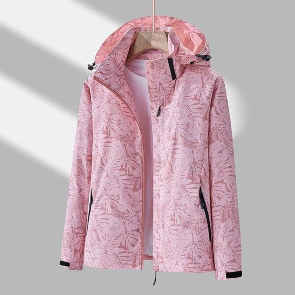 (pink, L) Jackets For Women Autumn Winter Plus Size Casual Waterproof Thin Lightweight Hooded Coat Zip Windbreaker