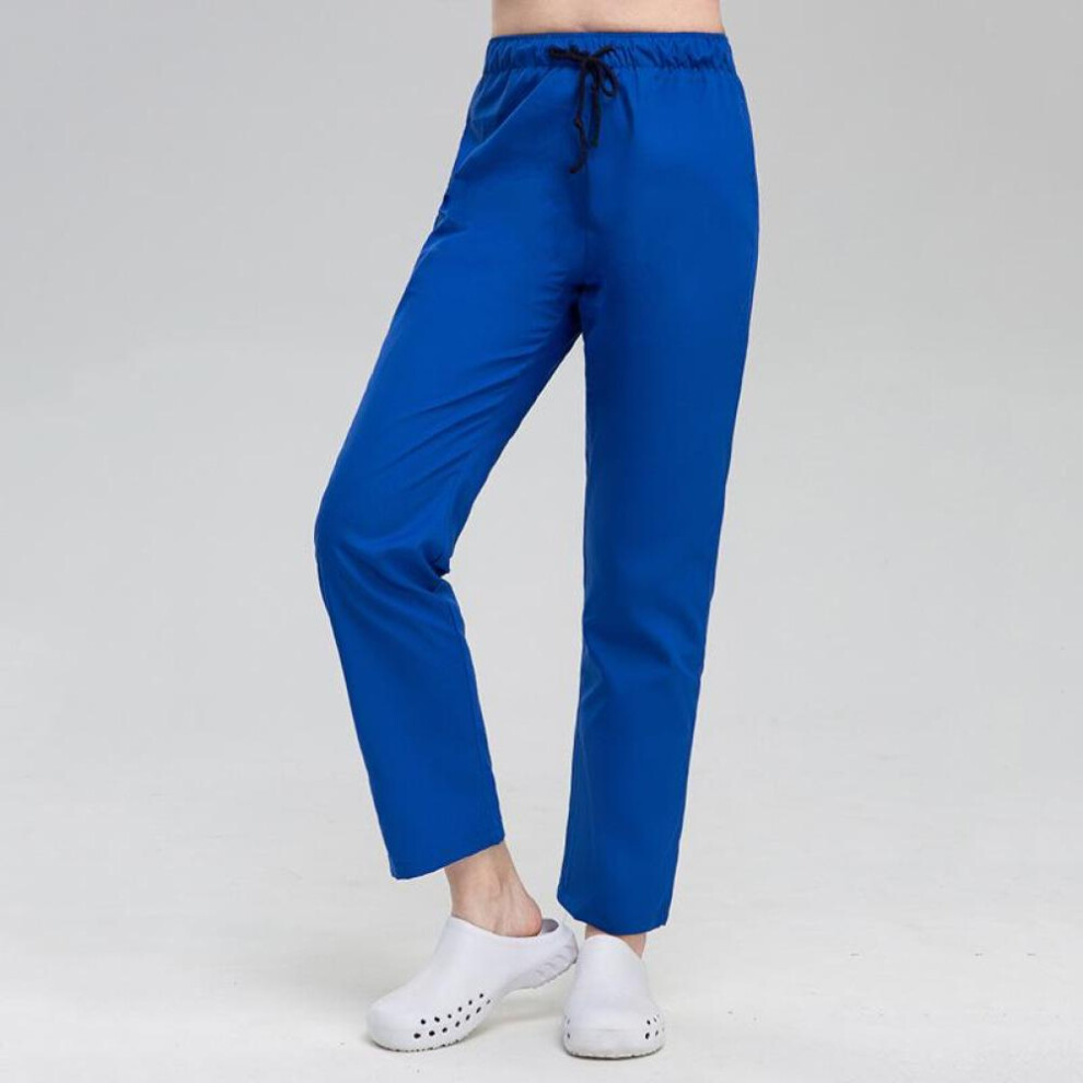 (sapphire, XXL) Unisex Elastic Waist Drawstring Scrub Pants With Three Pocket Nurse Beautician Lab Scrubs Pet Shop Workwear