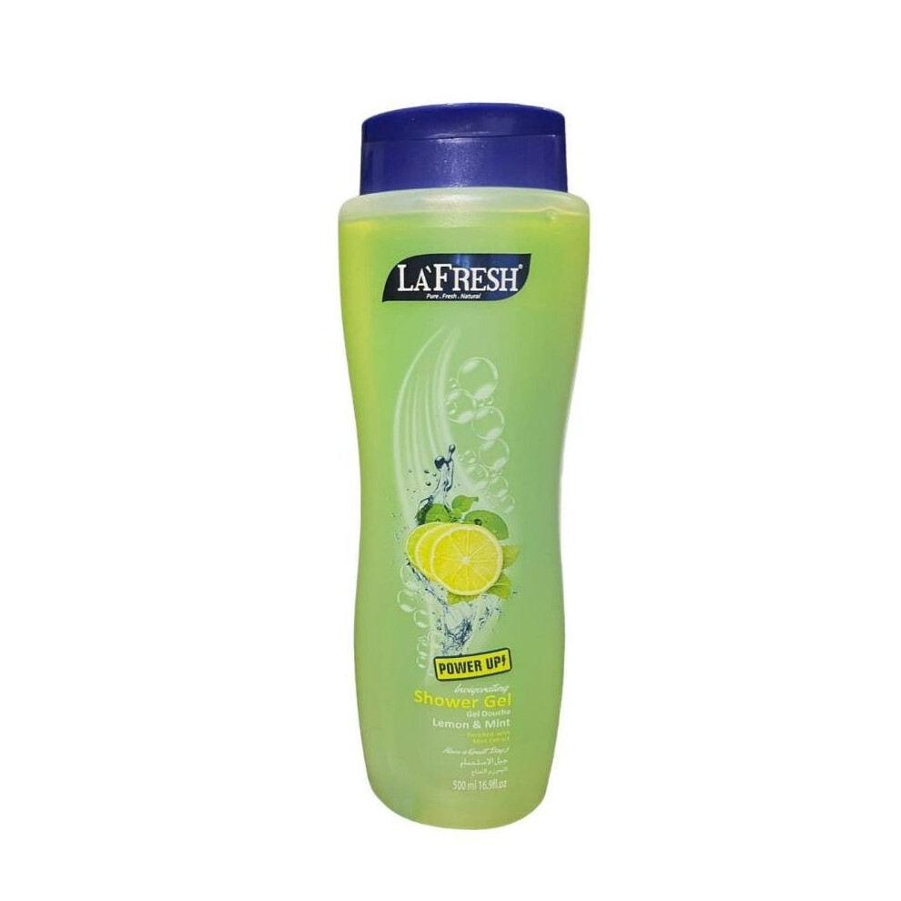 LA FRESH Power Up Shower Gel With Lemon & Mint Body Wash 500ml | Energizing, Hydrating, & Invigorating Formula for Clean Skin