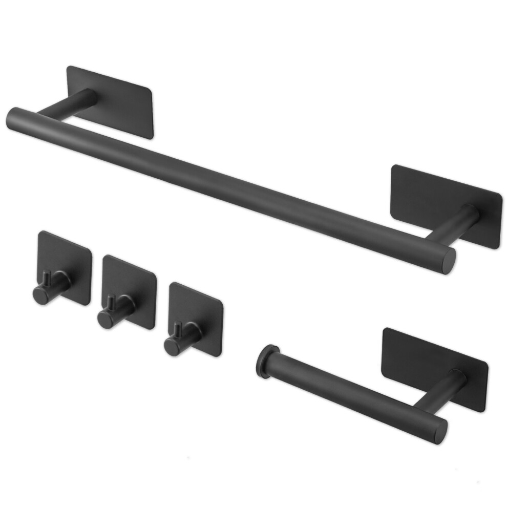(Black) 5Pcs Bathroom Set Towel And Toilet Roll Holder Set Black