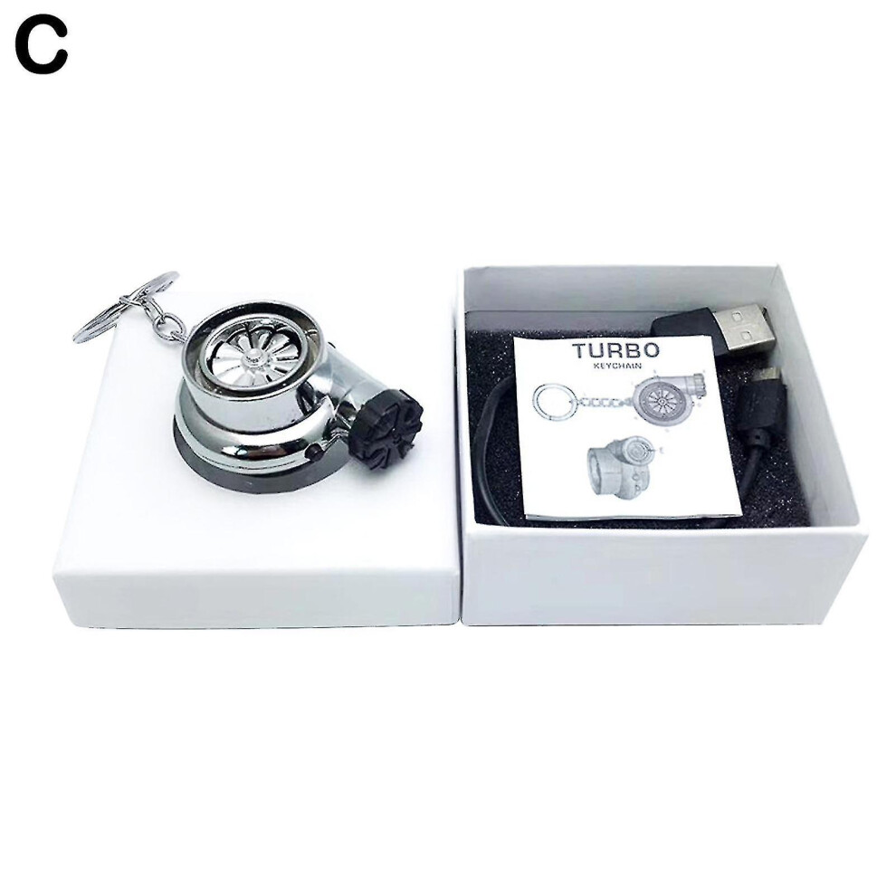 (C) Usb Rechargeable Turbine Lighter Turbo Cigarette Lighter Mini Turbo Turbocharger Keychain Car Keyring Creative Car Accessories