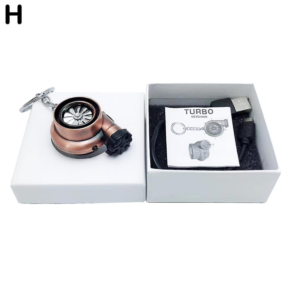 (H) Usb Rechargeable Turbine Lighter Turbo Cigarette Lighter Mini Turbo Turbocharger Keychain Car Keyring Creative Car Accessories