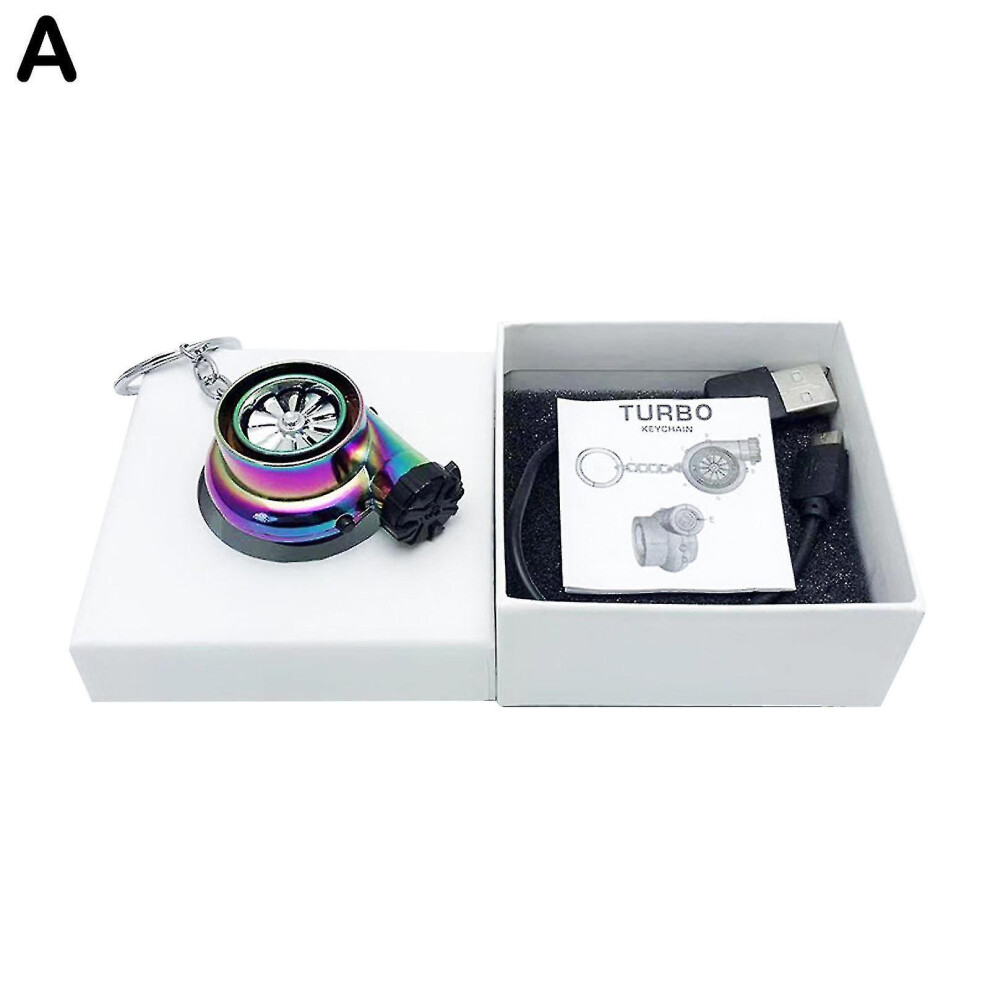 (A) Usb Rechargeable Turbine Lighter Turbo Cigarette Lighter Mini Turbo Turbocharger Keychain Car Keyring Creative Car Accessories