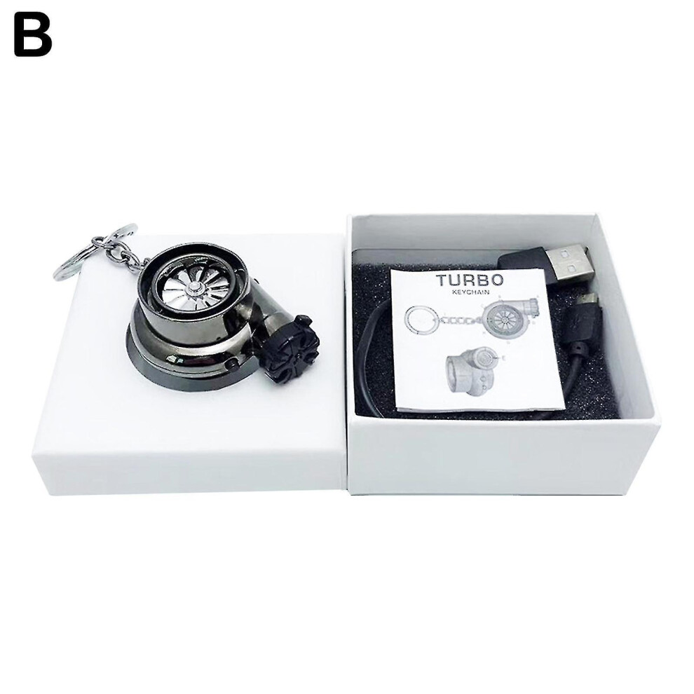 (B) Usb Rechargeable Turbine Lighter Turbo Cigarette Lighter Mini Turbo Turbocharger Keychain Car Keyring Creative Car Accessories