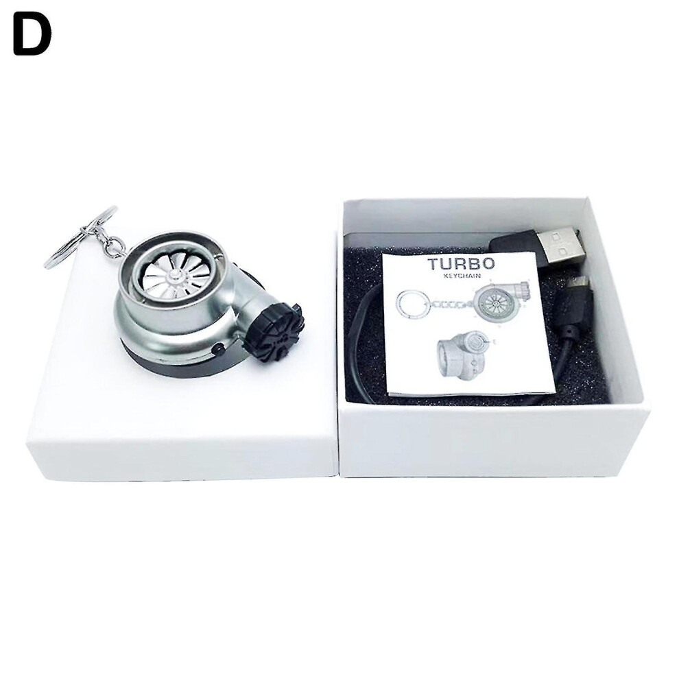 (D) Usb Rechargeable Turbine Lighter Turbo Cigarette Lighter Mini Turbo Turbocharger Keychain Car Keyring Creative Car Accessories