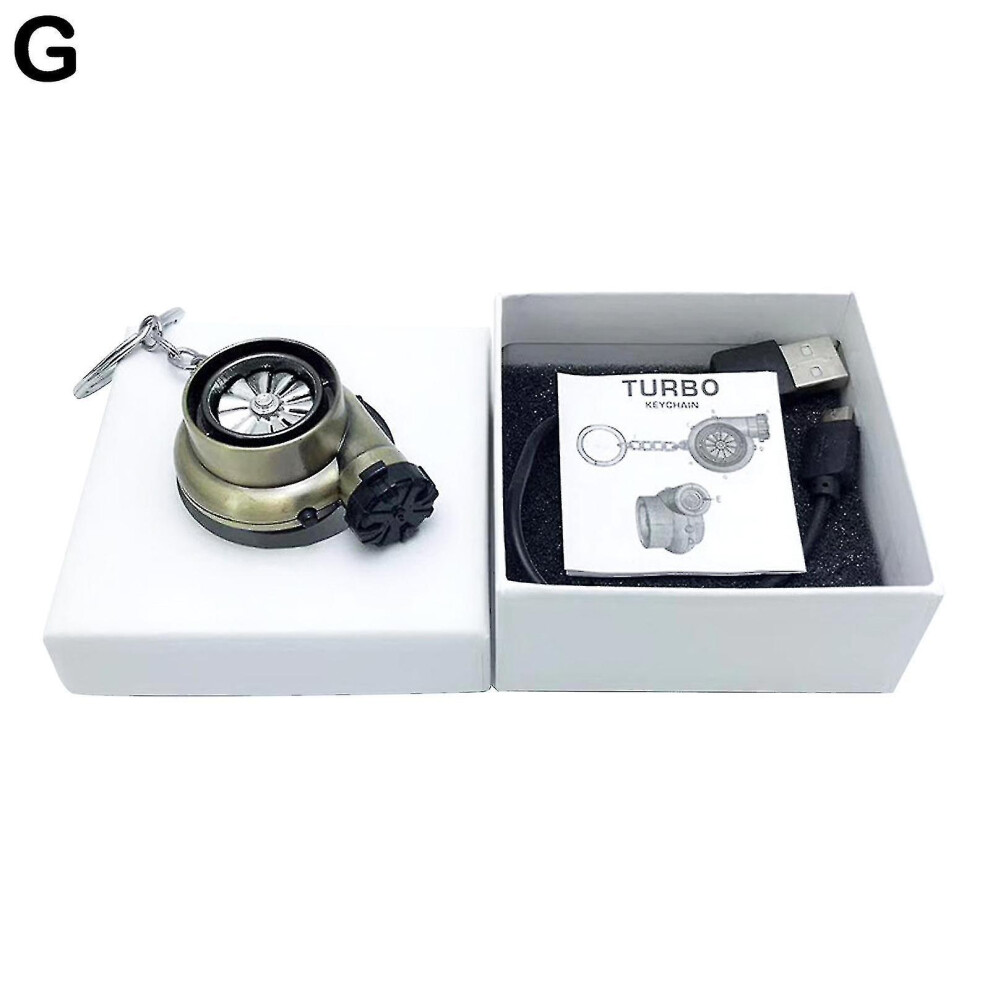 (G) Usb Rechargeable Turbine Lighter Turbo Cigarette Lighter Mini Turbo Turbocharger Keychain Car Keyring Creative Car Accessories