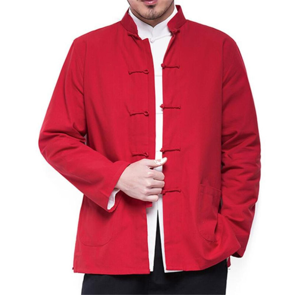 (red, 180) Autumn Men&apos;s Chinese Style Cotton Linen Coat Loose Kimono Cardigan Men Solid Color Linen Outerwear Jacket Coats
