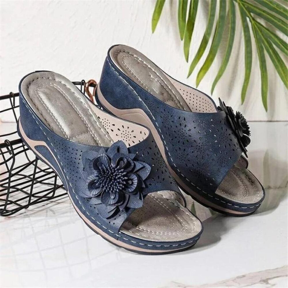 (blue, 35) Wedges Slip-on Pu Black Fashion Womens Platform Sandals Shoes For Women Sandalilas Woman Flat Shoes Summer Casual