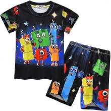 (5-6Years) Numberblocks Kids Boys Girls Short Sleeve Pyjamas Set Cartoon 3d Printing Pajamas T-shirt Tops Shorts Set Sleepwear Outfit
