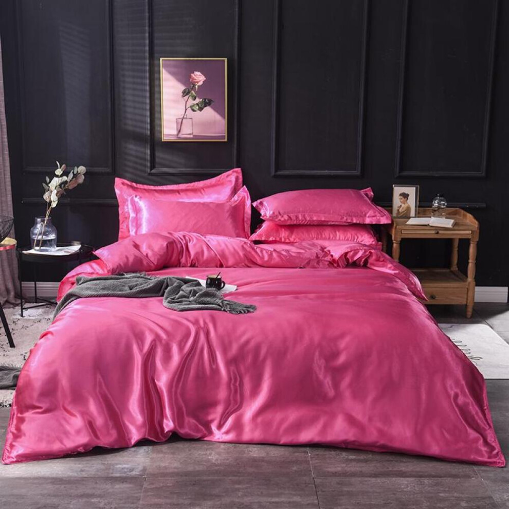 (pink, Twin Size 4 pcs) Mulberry Silk Bedding Set With Duvet Cover Fitted/flat Bed Sheet Pillowcase Luxury Satin Bedsheet Solid Color King Queen Twin