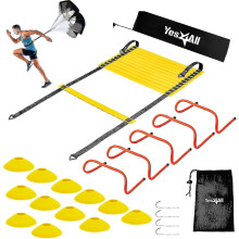 (B Combo Yellow) Ultimate Combo Agility Ladder Training Set Speed Agility Ladder 12 Adjustable Rungs, 12 Agility Cones