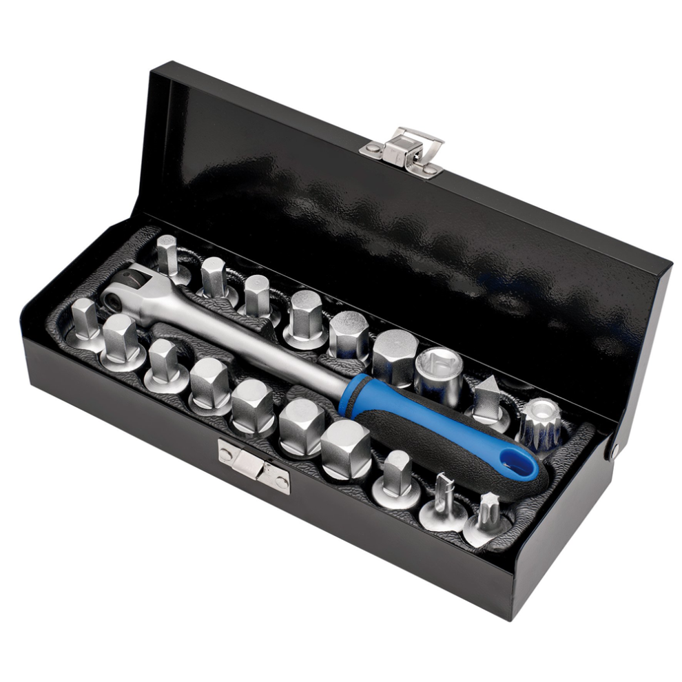 Draper Oil Drain Sump Plug Set 20Pc 12396 12396 Oil Drain Sump Plug Key Set, 3/4" Sq. Dr. (20 Piece)