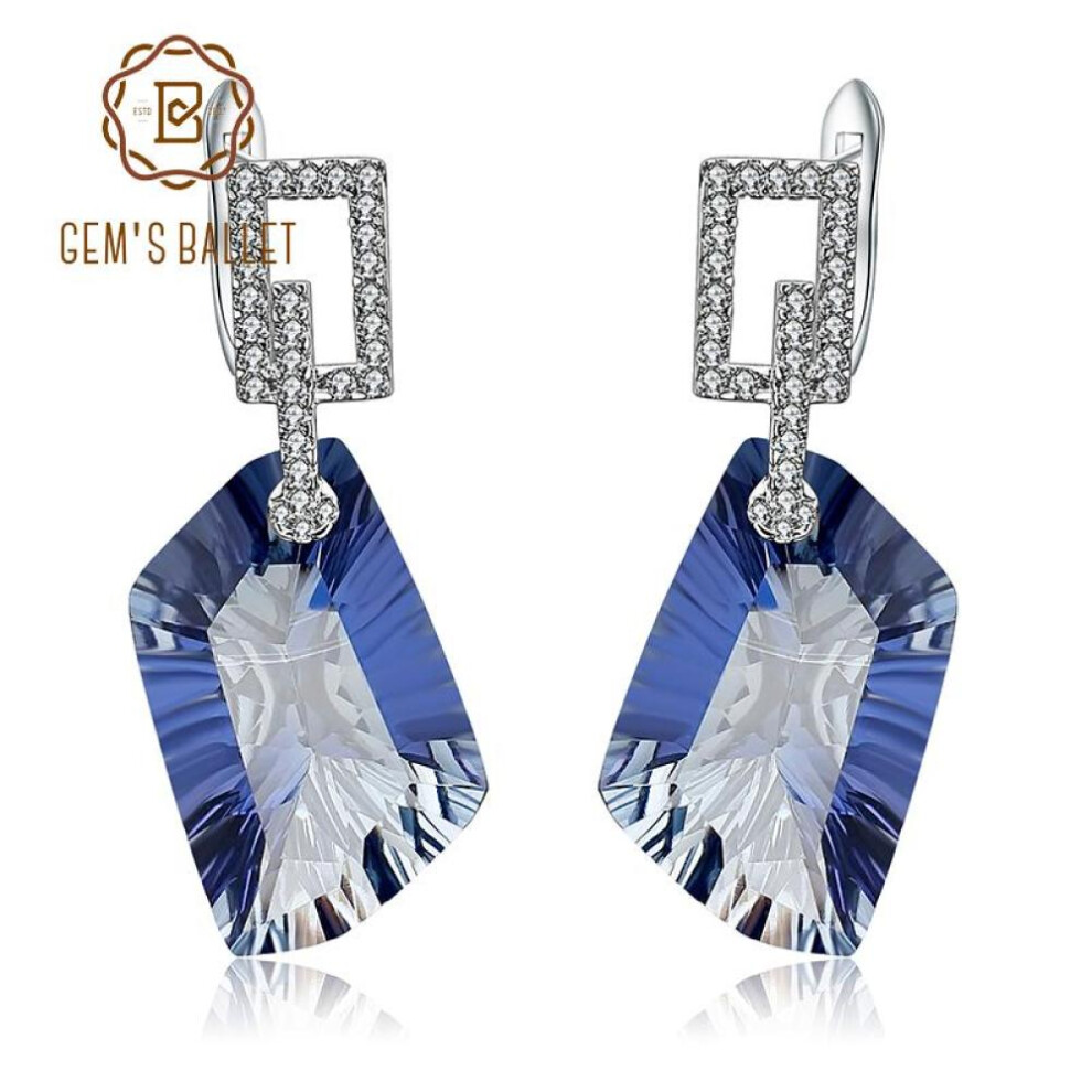 (as the picture) Gbt 42.40ct Natural Iolite Blue Mystic Quartz Gemstone Drop Earrings 925 Sterling Silver Fine Jewelry For Women