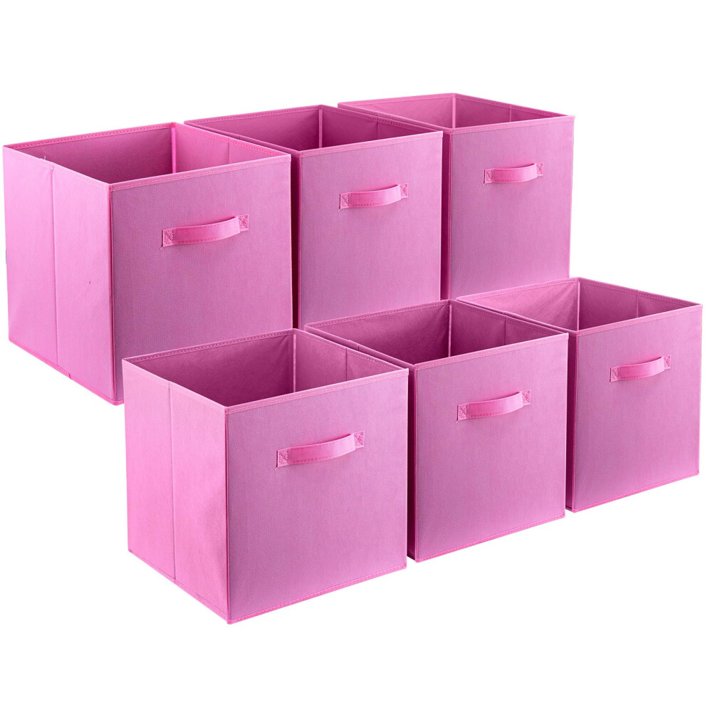 6X Pink Foldable Canvas Storage Collapsible Folding Box 27x27x28cm