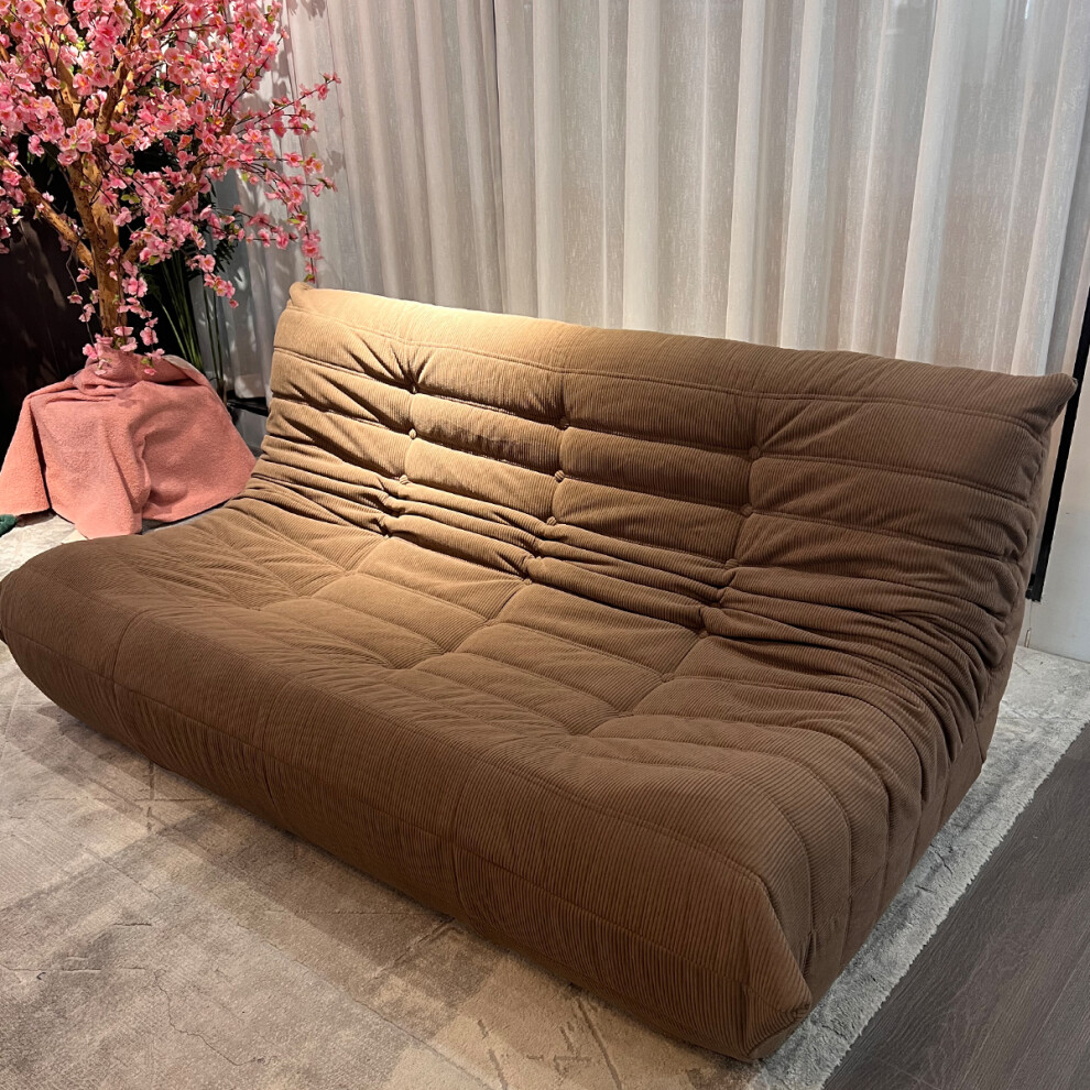 (3 seater) Togo sofa, lazy sofa, fashionable recliner, free installation and can be combined at will, brown corduroy