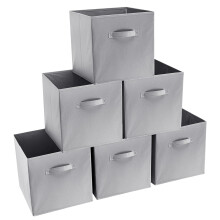 6X Grey Canvas Storage Collapsible Folding Box , 33x33x34cm