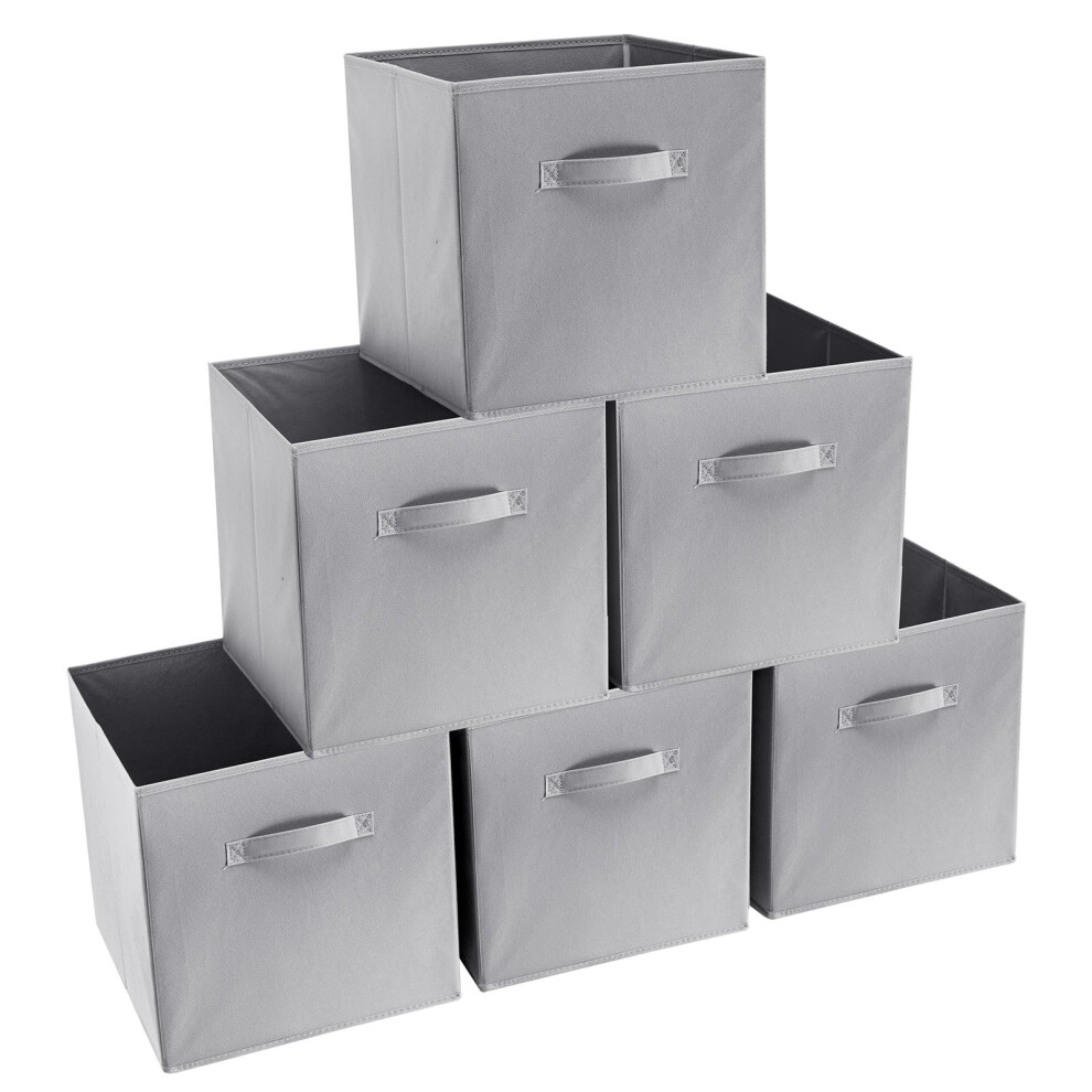 6X Grey Canvas Storage Collapsible Folding Box , 33x33x34cm
