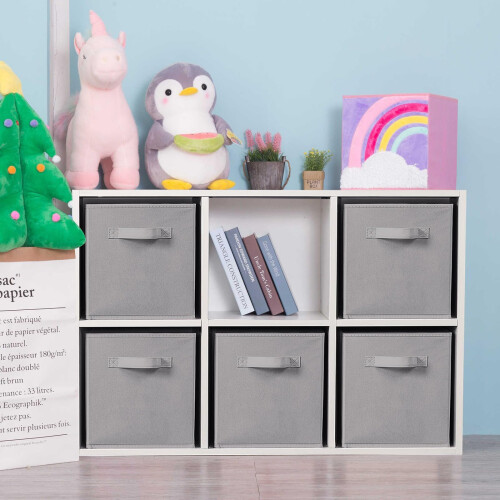 6X Grey Canvas Storage Collapsible Folding Box , 33x33x34cm 2