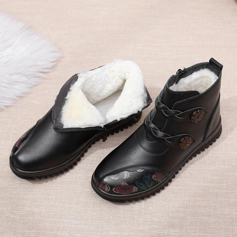 (black, 39) 2023 Winter Genuine Leather Fashion Winter Women Ankle Boots Warm Wool Female Snow Boots Platform Casual Shoes Woman Short Boot