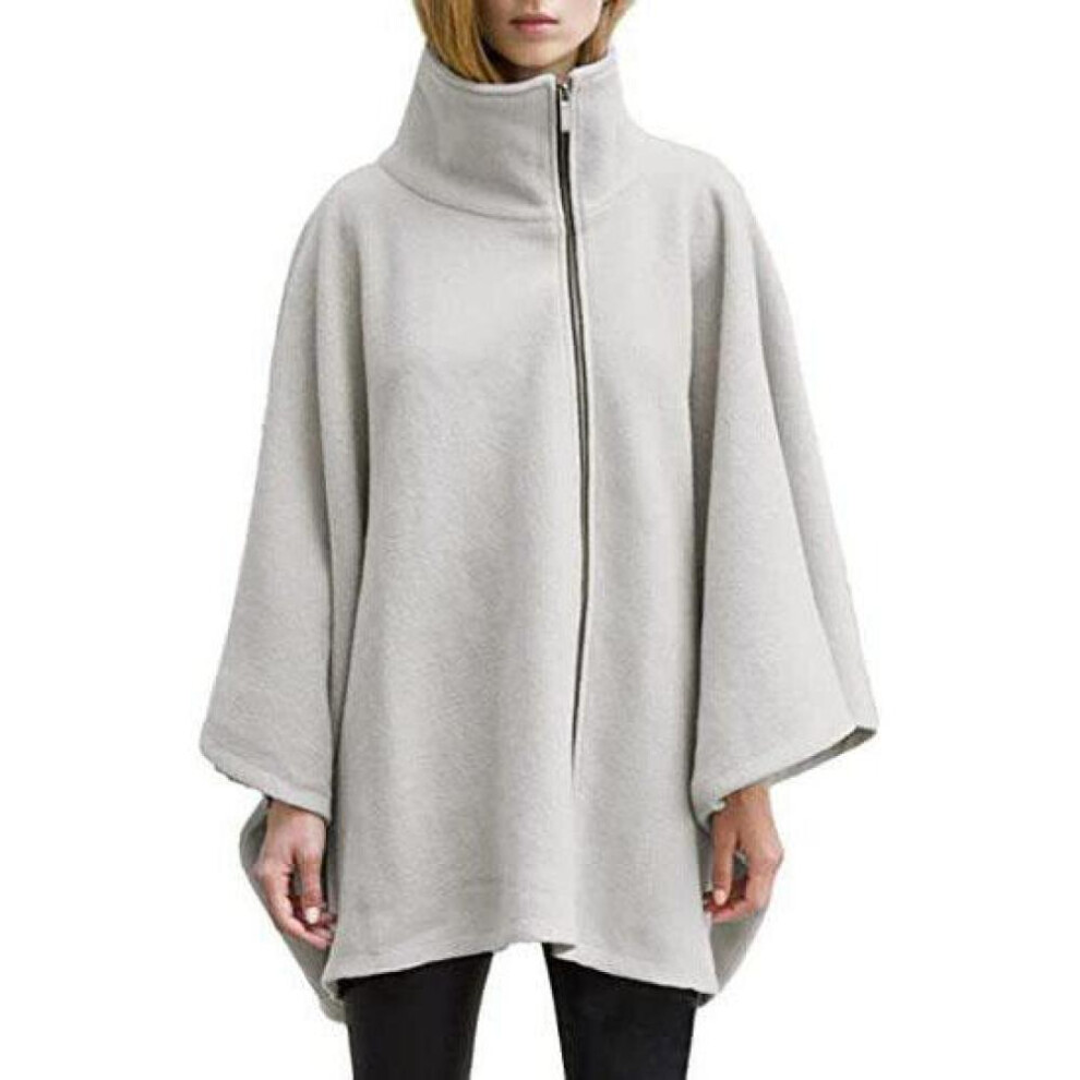 (light grey, M) Women&apos;s Autumn And Winter Cape Zipper Faux Wool Shawl Cape Coat For Women