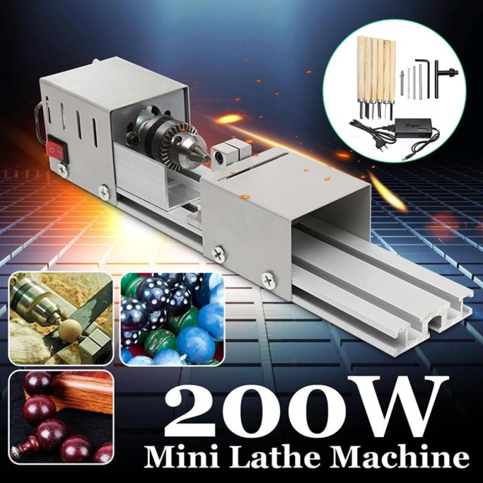 200w Mini Lathe Beads Machine Wood Lathe Diy Woodworking Tool Milling Grinding Polishing Carving Drill Rotary Tool Set