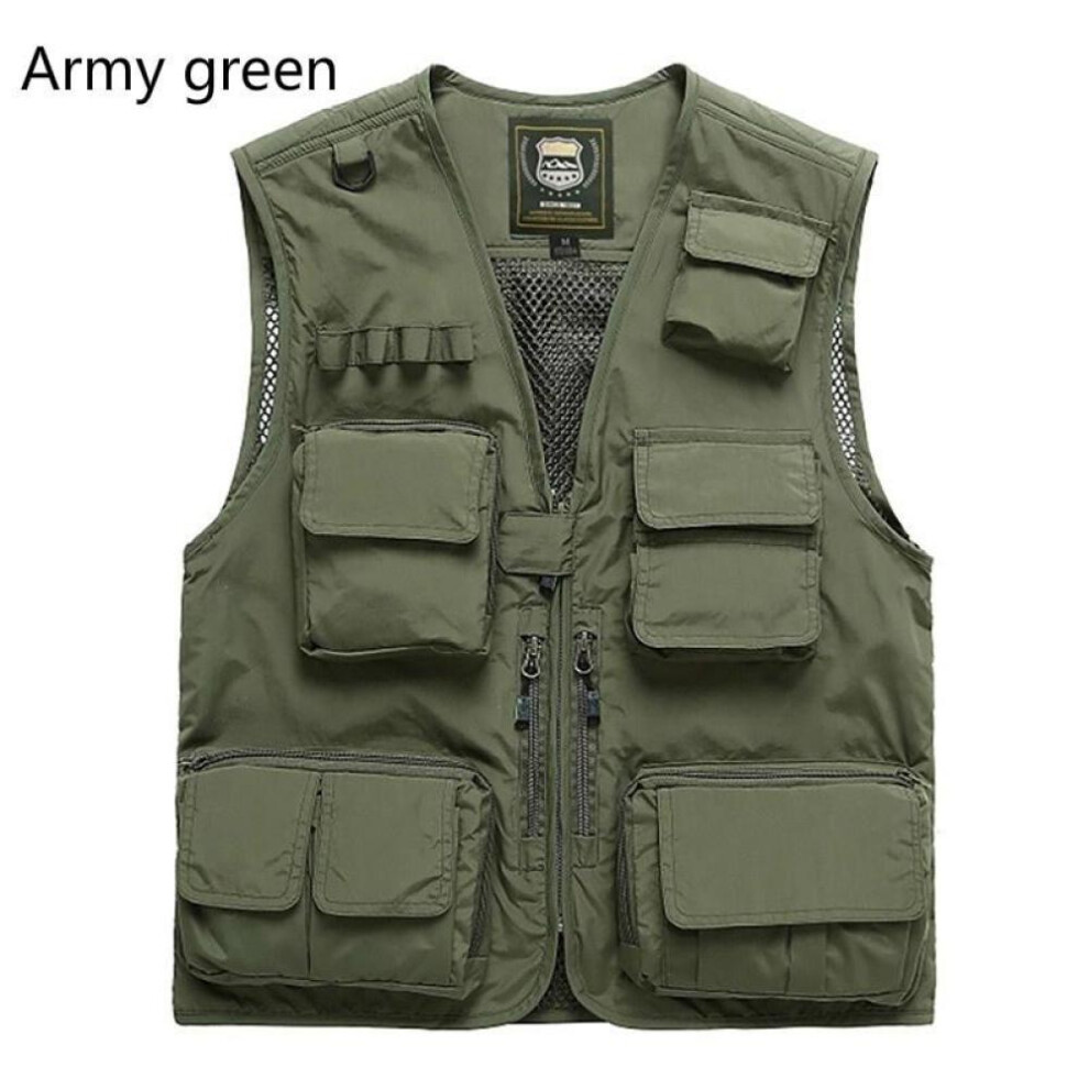 (army green, XXXXL) Outdoor Fishing Vests Quick Dry Breathable Multi Pocket Mesh Jackets Photography Hiking Camping Vest Detachable Military Tactical Vest