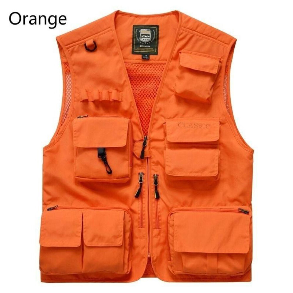 (orange, XXL) Outdoor Fishing Vests Quick Dry Breathable Multi Pocket Mesh Jackets Photography Hiking Camping Vest Detachable Military Tactical Vest