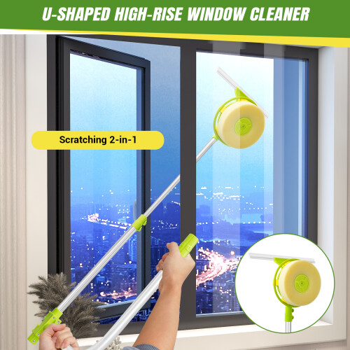 Extendable Telescopic Window Cleaner U Type Glass Cleaning Kit High-Rise Window Cleaner With Squeegee