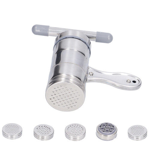 Noodle Press Machine for Kitchen with 5 Moulds Small Hand Crank Noodle Maker
