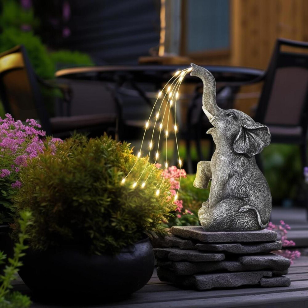 Solar Elephant Statue Led Sculpture Garden Decor Women Birthday Gift For Mom Resin Lawn