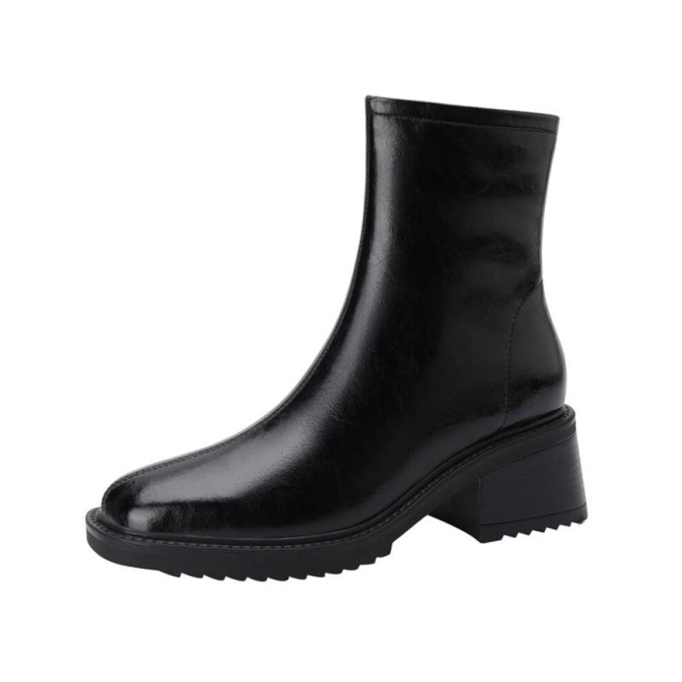 (black, 37) Meotina Women Shoes Genuine Leather Fashion Boots Platform Thick High Heel Ladies Boots Zipper Ankle Boots Winter Black Brown 43